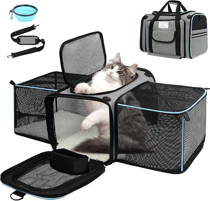 Pet Dog Cat Carrier Soft, Airline Approved Dog Carriers for Small Dogs, Washable Pet Carrier, Large Cat Travel Carriers, Portable TSA Carrier in Cabin, Soft Pet Bag Carrier for Puppy (Grey)