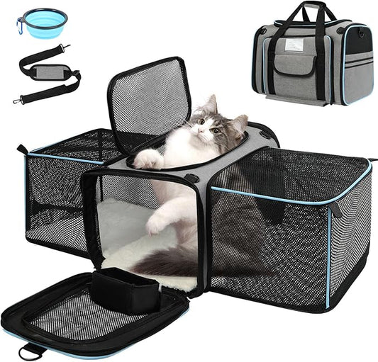 Pet Dog Cat Carrier Soft, Airline Approved Dog Carriers for Small Dogs, Washable Pet Carrier, Large Cat Travel Carriers, Portable TSA Carrier in Cabin, Soft Pet Bag Carrier for Puppy (Grey)