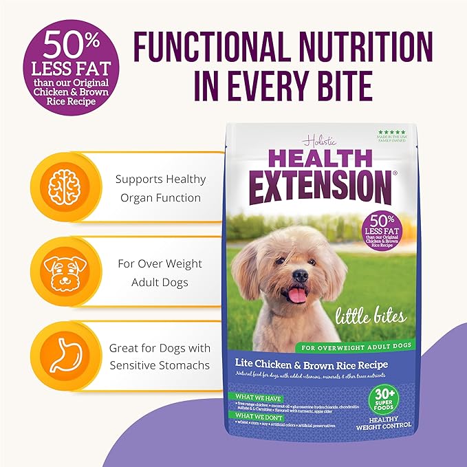 Health Extension Little Bites LITE Dry Dog Food, Chicken & Brown Rice for Small Breeds, Supports Healthy Weight, Digestion, Coat & Joint Health with Probiotics & Superfoods, 4 lb Bag (Pack of 6)