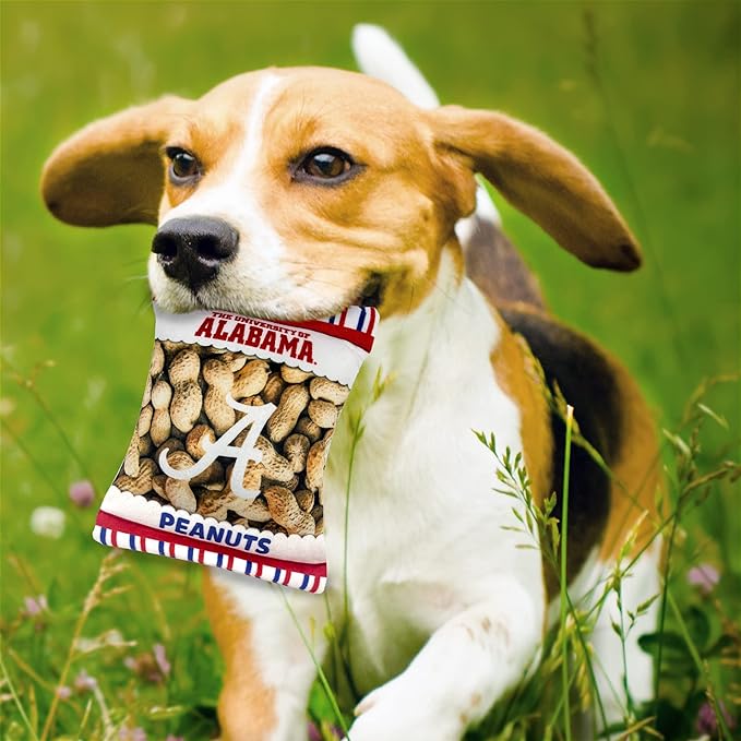 NCAA Alabama Crimson Tide Crinkle FINE Plush Dog & CAT Squeak Toy- Cutest Stadium Peanuts Snack Toy for Dogs & Cats with Inner Squeaker & Beautiful Football/Basketball Team Name/Logo