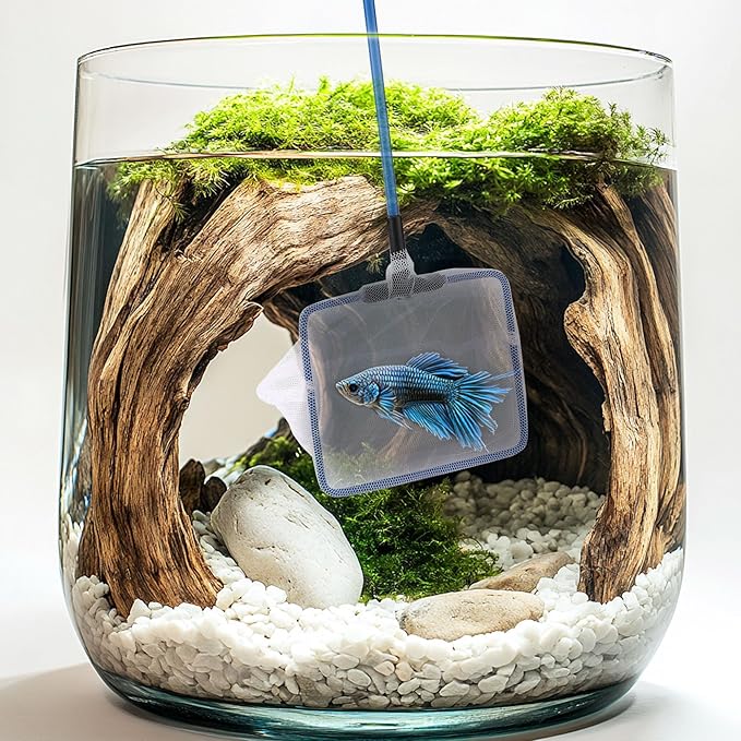 Mogoko Fish Net Aquarium, Small Fish Tank Net with Long Plastic Handle, Square net with Fine Mesh for Tank Cleaning