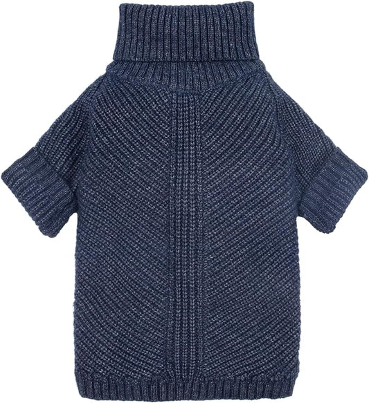 Fitwarm Turtleneck Knit Dog Sweater, Thermal Dog Winter Clothes for Small Dogs Boy Girl, Cozy Sweaters for Dogs, Doggy Pullover Jumper, Pet Outfit, Heather Navy Blue, Small
