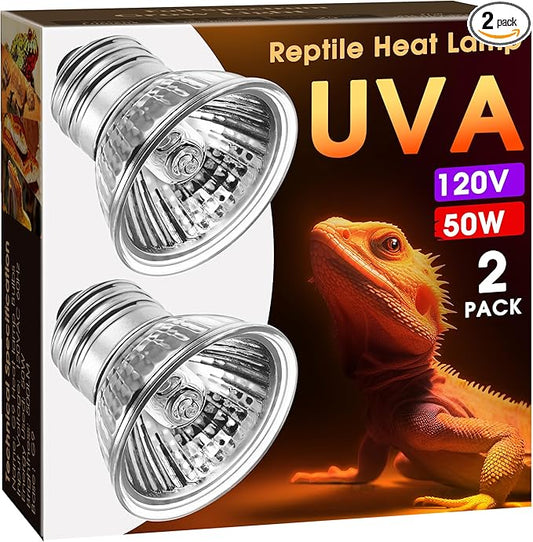 Briignite Reptile Heat Bulb 2 Pack, 50W UVA UVB Reptile Light Bulbs, Dimmable Heat Lamp Bulbs, Basking Light Bulb for Turtle, Beard Dragon Gecko Lizard Amphibians