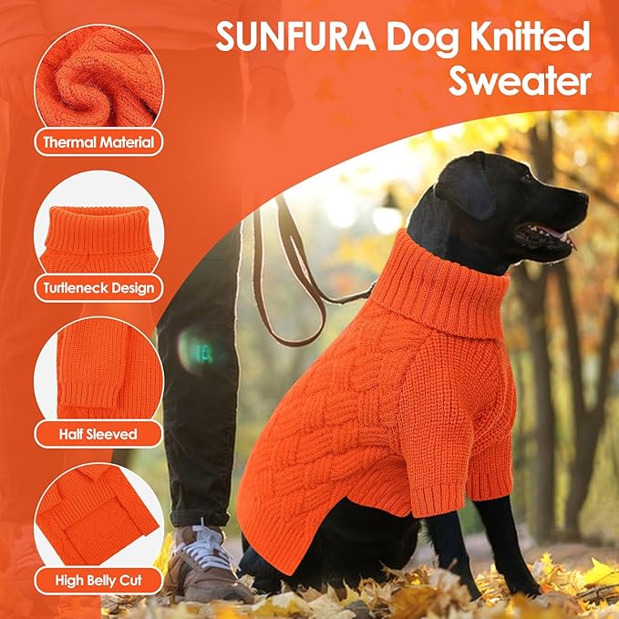 SUNFURA Small Dog Sweater, Turtleneck Dog Sweater for Cold Weather, Puppy Knitwear Pullover for Christmas Thanksgiving, Pet Winter Knitted Sweatshirt for Pug Dachshund, Orange S
