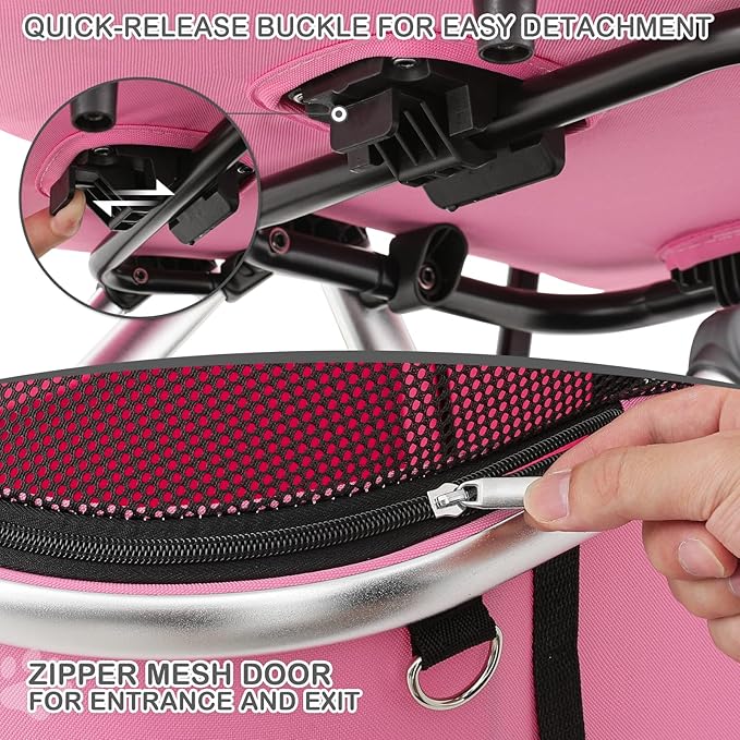 MoNiBloom Pet Stroller for Small/Medium Dogs w/Detachable Carrier & Lightweight Aluminum Frame, Folding Jogging Travel Stroller, Pink