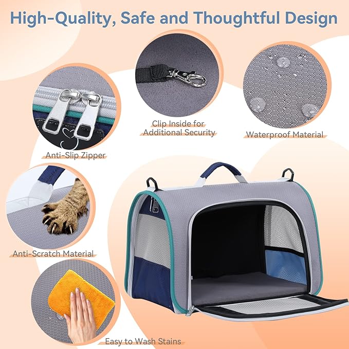 A4Pet Airline Approved Pet Carrier, Suitable for Cats, Puppies for Under 18 lbs, Soft Sided Puppy Carrier, Easy On The Go, Easy to Stow, 17.0 x 11 x 11,Grey & Green