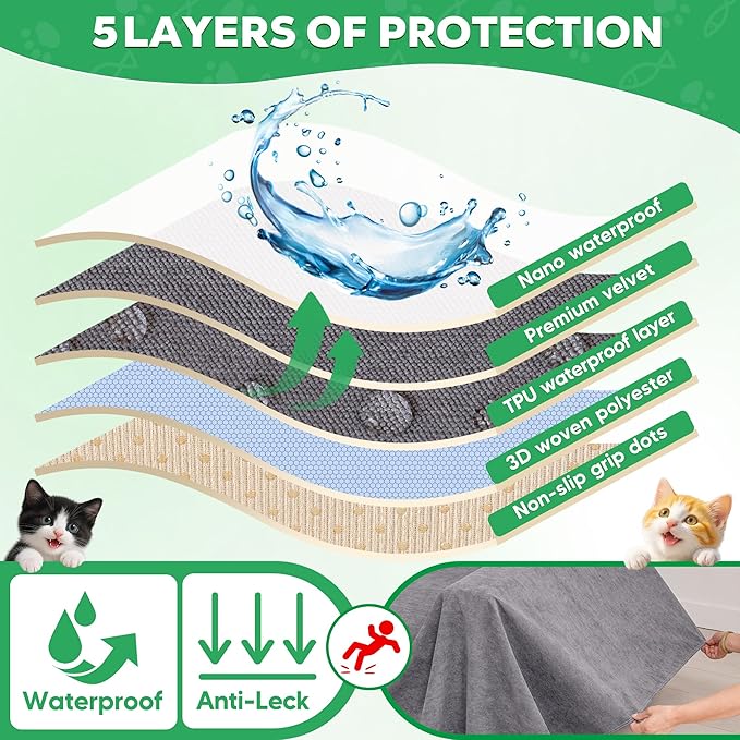 Loiion Cat Scratch Furniture Protector - Anti-Slip, Waterproof Sofa Cover to Keep Cats Off, Pet-Friendly Couch Protectors for 3 Cushion Couch, Gray Anti-Scratch Couch Cover for Pets and Kids 134"X71"