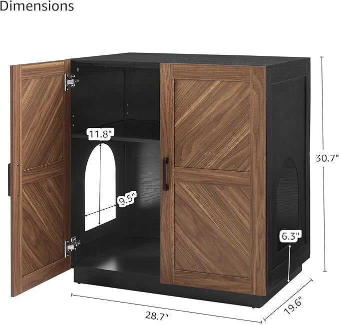 unipaws Cat Litter Box Enclosure with Shelves, Tall Hidden Litter Box Cover for Tall or Top Entry Litter Box, Kitty Enclosed Litter Box Cabinet, Cat Box Furniture, Walnut