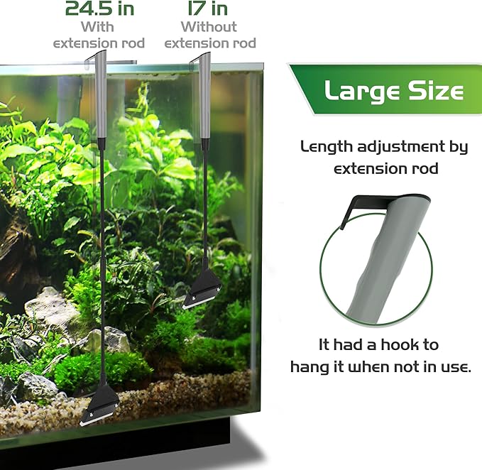 24.5’’ Professional Algae Scraper, Aquarium Blade Cleaner with 10 Pcs Replaceable Blades Stubborn Algae, Suitable for Water Tank Size Above 30 Gallons