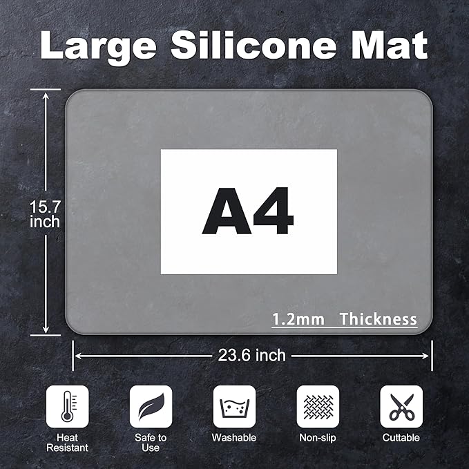 Silicone Mat for Kitchen Counter, Silicone Mat Trimable to Size (Translucent, 23.6×15.7inch-2PCS), BPA-Free Silicone Placemat, Heat-Resistant NonSlip Table Mat for Air Fryer, Countertop Protector Mat