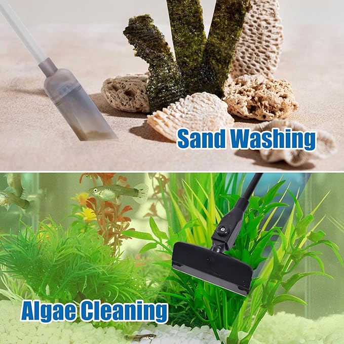 Aquarium Cleaning Kit - Fish Tank Gravel Vacuum Cleaner & Algae Scraper for Glass Tanks, Easy Water Change & Algae Removal for Freshwater & Saltwater Tanks, Maintain Clear & Healthy Water