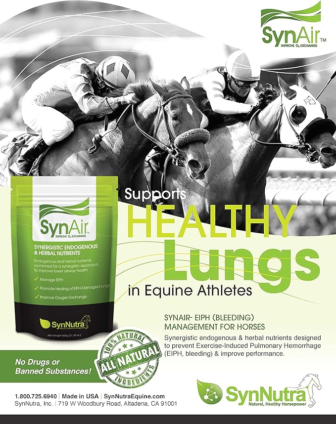 SynAir – Natural EIPH Management & Lung Support for Horses – Drug-Free Formula to Promote Airway Health & Recovery – Made in USA