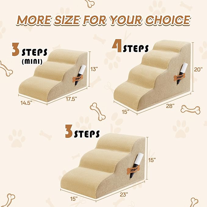 Romrol Dog Stairs Ramp for Beds Couches, Extra Wide Pet Steps with Durable Non-Slip Waterproof Fabric Cover, Dog Slope Stairs for Small Dogs and Cats or Pets Friendly, 3-Tiers, 13 Inch,Beige