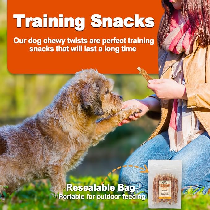 Amzey 24OZ Chicken Wrapped Rawhides Dogs Treats, Rawhide Twist Chicken Hide Sticks, Puppy Training Snacks Sticks Dog Chews, All Natural 4 Resealable Bags, Total 1.5lb