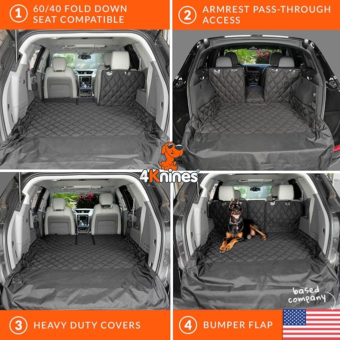 4Knines SUV Cargo Liner for Dogs, Trunk Mat for SUV, Durable Cargo Cover, Protector – Compatible with 60/40 Split Bench & Armrest Pass-Through, Waterproof, Machine Washable, Non-Slip (Large, Camo)