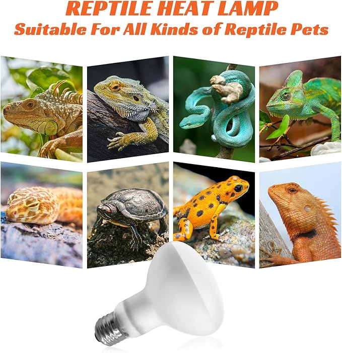 Reptile Heat Lamp Bulbs, 2-Packs 100W 3000H Heat Bulb with E26 Socket, UVA Basking Light for Bearded Dragons/Lizards/Turtles/Geckos/Snakes/Chameleons with Natural Sunlight Simulation