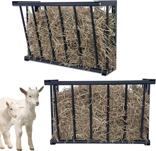 2Pcs Wall Mount Hay Rack, 27'' Long Livestock Hay Feeder with 16 Gallon Capacity, Carbon Steel Hay Feeder for Sheep, Goats, Horses, Indoor Outdoor Uses