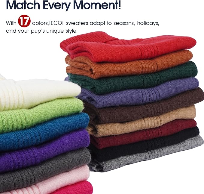 IECOii Dog Sweaters For Medium Dogs Girl Boy,Holiday Knit Doggy Sweatshirt with Sleeve,Turtleneck Thick Warm Dog Sweaters for Winter,Pullover Knitwear for French Bulldog,Boston Terrier(Peacock Blue,L)