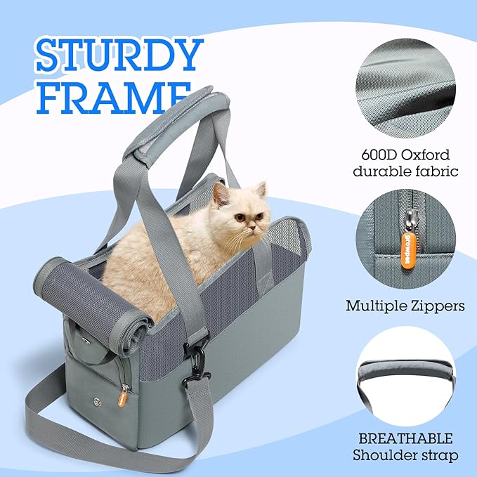 Cat Carrier, Soft Sided Breathable Mesh, Small Cats Pet Carrier up to 8 Lbs, Travel Carrier and Airline Approved Soft cat Carrier, 14.6in*10.6in*6.3in