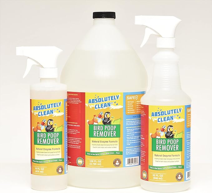 Absolutely Clean Amazing Bird Poop Remover - Just Spray/Wipe - Safely & Easily Removes Bird Messes - Use Indoor/Outdoor - Made in The USA 128 fl oz(Pack of 4)