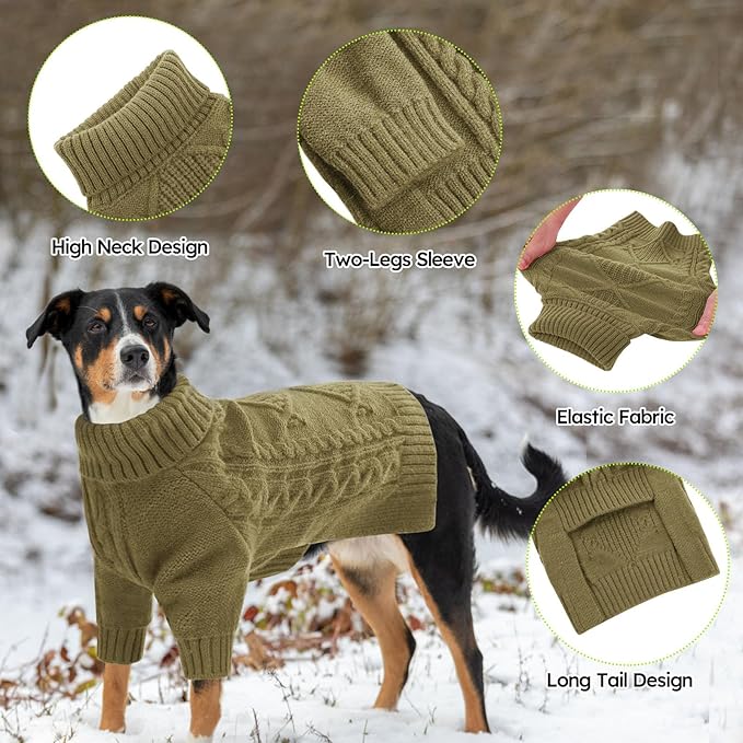 ASENKU Knitted Dog Sweater, Pullover Big Thermal Dog Winter Sweater, Turtleneck Doggy Sweaters for Large Medium Dogs Boy Girl, Warm Pet Sweaters Outfit Border Collie,Pit Bull,Golden Retriever, 5XL