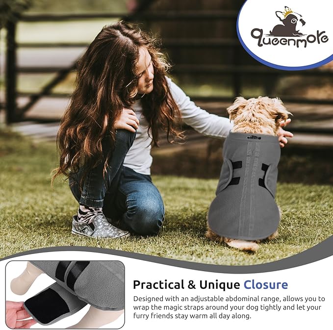 Queenmore Small Dog Sweaters, Soft Fleece Vest Pullover Dog Jacket with Leash Hole, Warm Winter Dogs Clothes Cold Weather Doggy Dachshund Sweater for Small Dogs Cats Boy or Girl (Grey, XS)