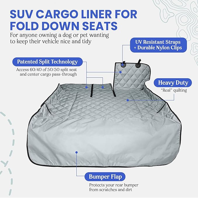 4Knines SUV Cargo Liner for Dogs, Trunk Mat for SUV, Durable Cargo Cover, Protector – Compatible with 60/40 Split Bench & Armrest Pass-Through, Waterproof, Machine Washable, Non-Slip (X Large, Grey)