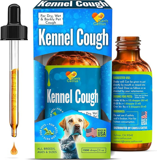Canis&Cattus Kennel Cough Treatment for Dogs – Natural Cough Medicine for Dogs and Cats – Dry Cough Suppressant Helps to Soothe Throat – 2 oz