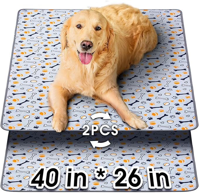 Hompet Washable Pee Pads for Dogs, 40"x26", 2-Pack Thick Heavy Absorbency Reusable Pee Pads Prevent Leakage Non-Slip, Pet Training Pads for Puppy Playpen, Crate, Potty, Floor, Bed, Sofa