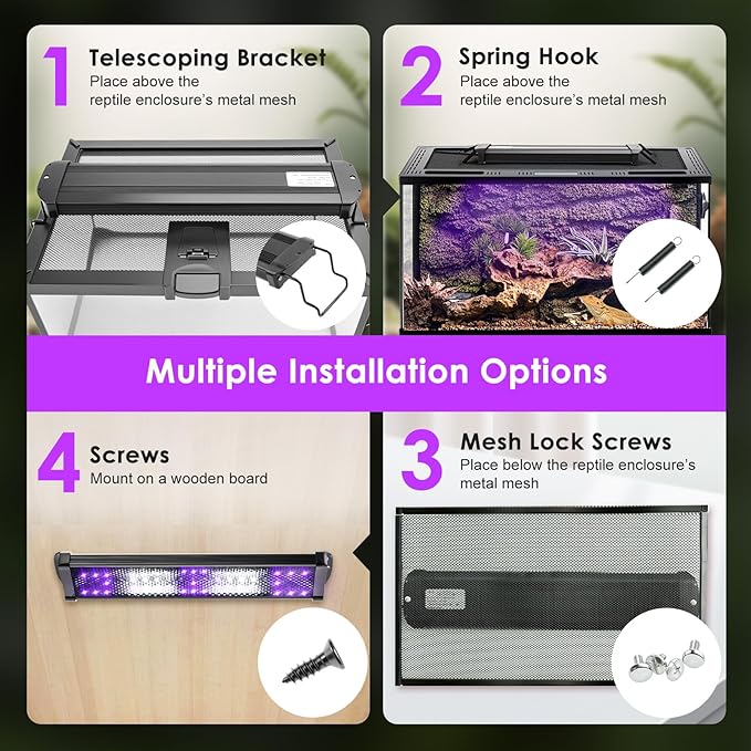 MIXJOY 11-Inch Dimming LED UVA UVB Light for Reptiles, UVB 20.0/UVB 10.0 15W LED Reptile UVB Light for Tropical & Desert Reptile with 3 Light Modes Option 6-Level Dimming 24-Hour Cycle Timer