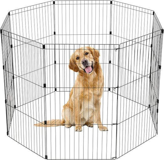 IRIS USA 42" 8-Panel Metal Pet Dog Puppy Playpen, Indoor/Outdoor Dog Fence, 58 x 58 x 42, Foldable, Customizable, Black