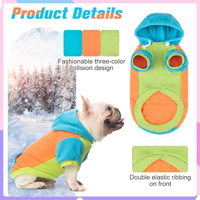 BEAUTYZOO Fleece Dog Hoodie Sweatershirt with Pocket and Leash Hole, Stretchy Small Medium Large Sized Dogs Clothes for Fall Winter Cold Days, Color Designer Warm Dog Jackets,French Bulldog Coats