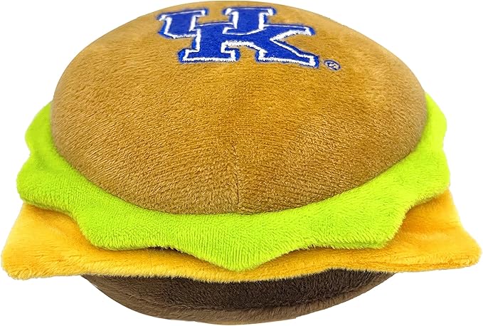 NCAA Kentucky Wildcats Cheeseburger Plush Dog & CAT Squeak Toy- Cutest Stadium Hamburger Snack Plush Toy for Dogs & Cats with Inner Squeaker & Beautiful Football/Basketball Team Name/Logo