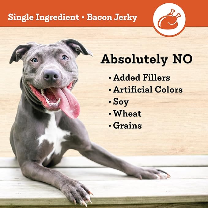 Bacon Jerky Chips Dog Treats, 6 oz – All-Natural, Made in USA, No Fillers or Preservatives – Great Source of Protein