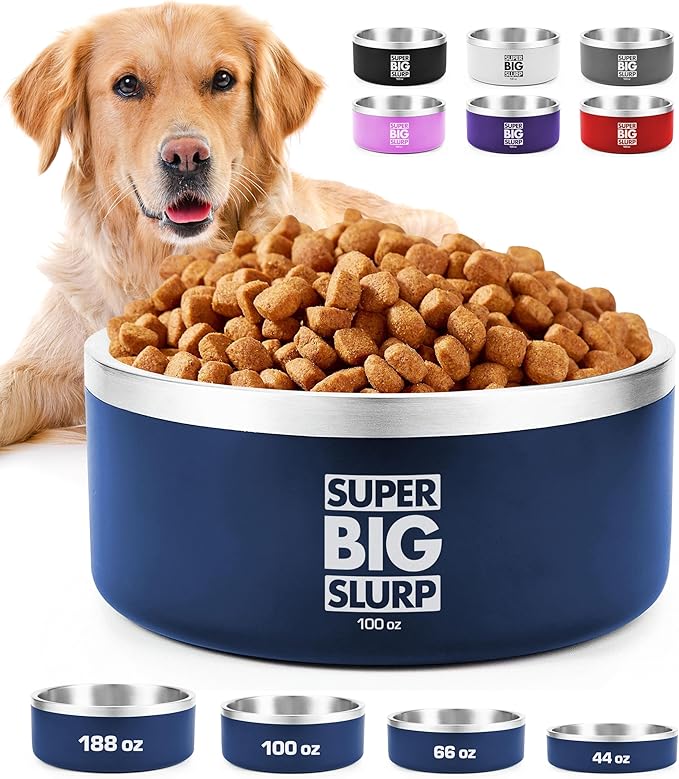 Tuff Pupper 100 oz Heavy Duty Insulated Stainless Steel Dog Bowl for Large Dogs, Non-Slip Base, Dishwasher Safe