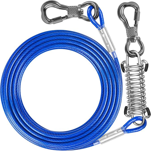 Tresbro 30 FT Dog Tie Out Cable with Spring, Shock Absorbing Tether Chains for Outside Aavilable in 10/15/20/25/30/40/50/70/100/120 FT, Heavy Duty Leads for Yard for Medium & Large Dogs Up to 500 LBS