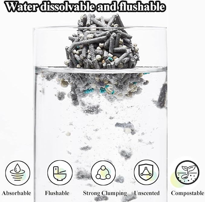 Vealind Cat Litter Fast Clumping Tofu Cats Litter, Flushable Ultra Absorbent 5 in 1 Dust-Free Flushable Odor Free Activiated Carbon Litter Pellets Unscented (4 PACK-32 Pounds)