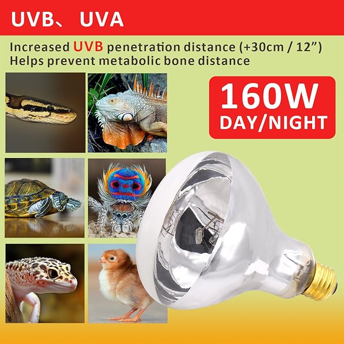 Aiicioo UVB Reptile Light 160W - UVB Light Bulb for Reptile Mercucry Vapor Bulb Heat Basking Lamp Bulb Full Spectrum UVA UVB All in One Sun Lamp for Bearded Dragon Lizard Turtle