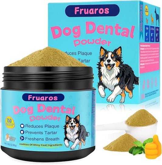 Dog Dental Powder, Dog Teeth Cleaning Powder with Plaque & Tartar Remover, Fresh Breath Support, Whitening & Coat Health Enhancer, Dental Care for All Size Dogs(80g)