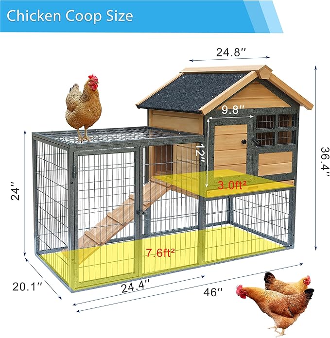 Chicken Coop and Run, Two Story Rabbit Hutch Indoor Outdoor, Waterproof Metal Frame Hen House with Nesting Box Rabbit Cage, Deep No Leak Pull Out Tray, for Chick, Bunny