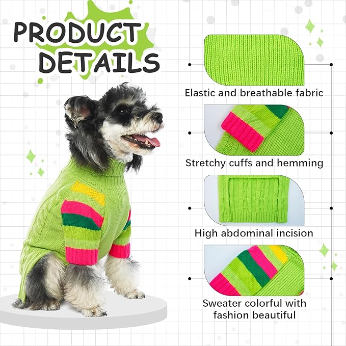 Dog Cold Sweater, Dog Sweaters Winter for Medium Dogs Girl Male, Turtleneck Warm Dogs Sweater Long Sleeve, Stretchy Christmas Doggie Sweaters Outdoor, Pet Knitwear Frenchie, Schnauzer(Green M)