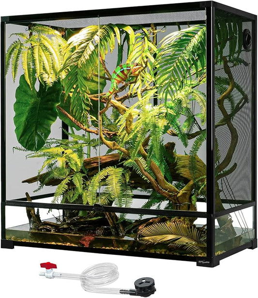 REPTI ZOO 100 Gallon Extra Tall Large Reptile Tank, 36x18x36 Vertical Reptile Terrarium, Chameleon Cage with Screen Ventilation, Water-Land Turtle Tortoise Aqua Terrarium with Drainage Pipe