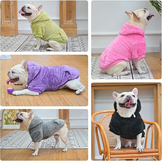 SCENEREAL Fleece Sweater Hoodie for Small Medium Large Dogs, Fuzzy Warm Sweatshirt with Pocket, Cute Dog Clothes for Boy/Girl Winter/Fall, Designer Sweater with Leash Hole