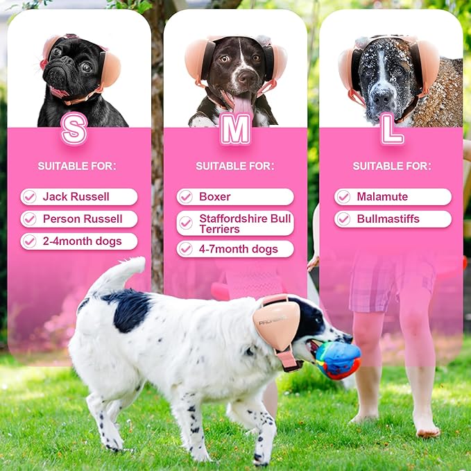 PROHEAR Ungrade GEL Pads Dog Ear Muffs Hearing Protection for Dogs, NRR 28dB for Thunder, Hunting, Tourism,Small - Pink
