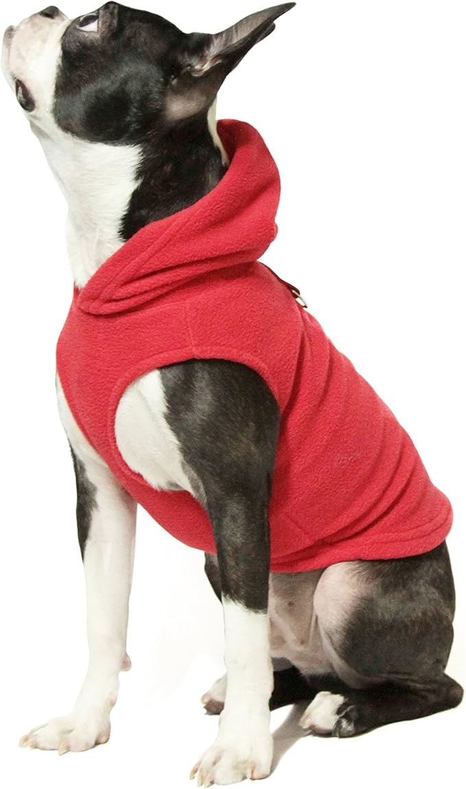 Gooby Fleece Vest Hoodie Dog Sweater - Red, X-Large - Warm Pullover Dog Hoodie with O-Ring Leash for Small to Medium Dogs
