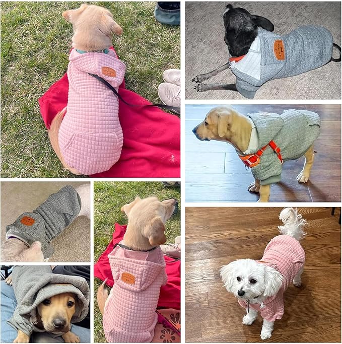 BEAUTYZOO Small Dog Hoodie Sweater with Pockets, Dog Clothes for Small Medium Dogs Boy Girl, Waffle-Like Laminated Cotton Pet Coats with Hat and Leash Hole, Pink XL