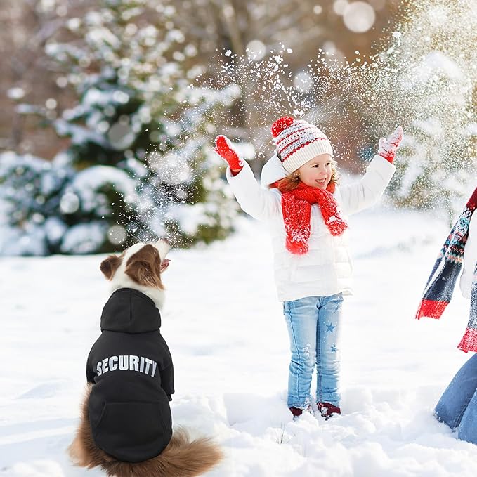 SCENEREAL Security Dog Hoodie Sweater for Large Medium Small Dogs, Embroidered Dog Clothes with Hat Pockets and Leash Hole, Soft Warm Fleece Pets Cold Weather Halloween Costumes for Boys Girls