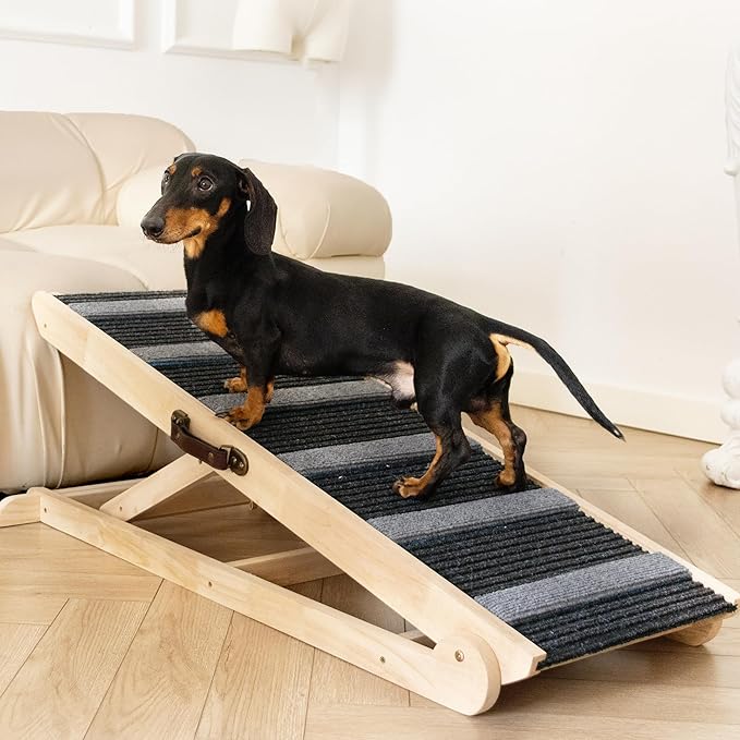 Dog Ramp for Bed, Dog Bed Ramp Grey, Dog Ramp for Car Rugged, Pet Ramp for Bed, Folding Portable Wooden Pet Ramps, for Small & Large Dogs & Cats