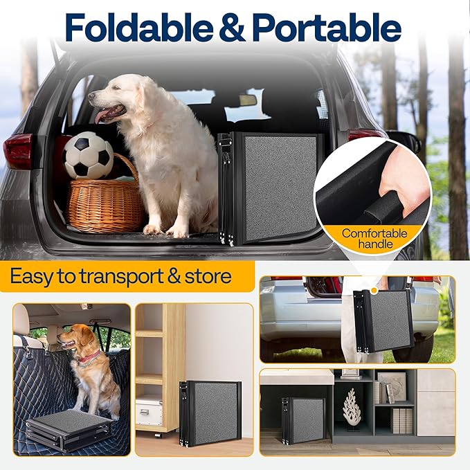 VIVOHOME Dog Ramp for Car, 67" x 20" Wider Pet Stair Ramp for Dogs with Anti-Slip Texture Soft Surface for Medium or Large Dogs Get Into a Car, SUV & Truck, Portable Folding Dog Ramp Up to 200 LBS