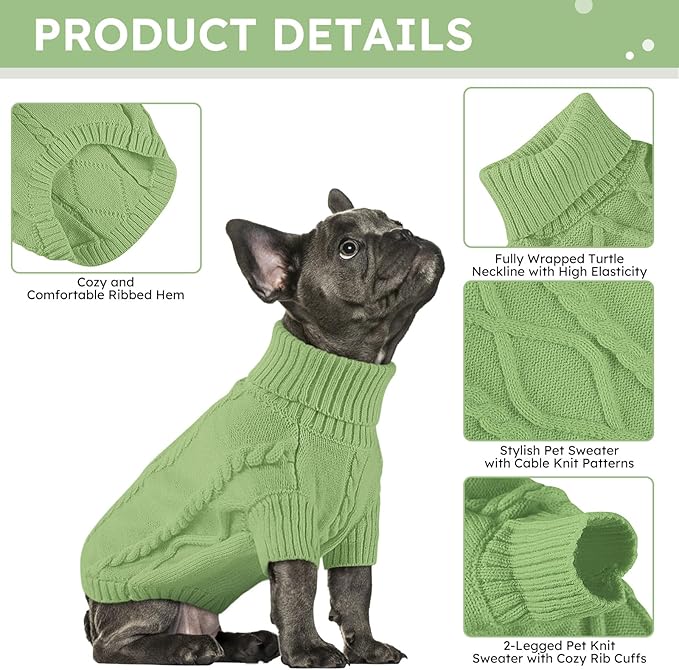 Queenmore XXL Dog Sweaters,Large Dog Sweater for Pitbull Doberman,Warm Turtleneck Knitted Big Pet Sweater for Male Femal Dogs,Extra Large Size Dogs Winter Clothes (Green,2XL)